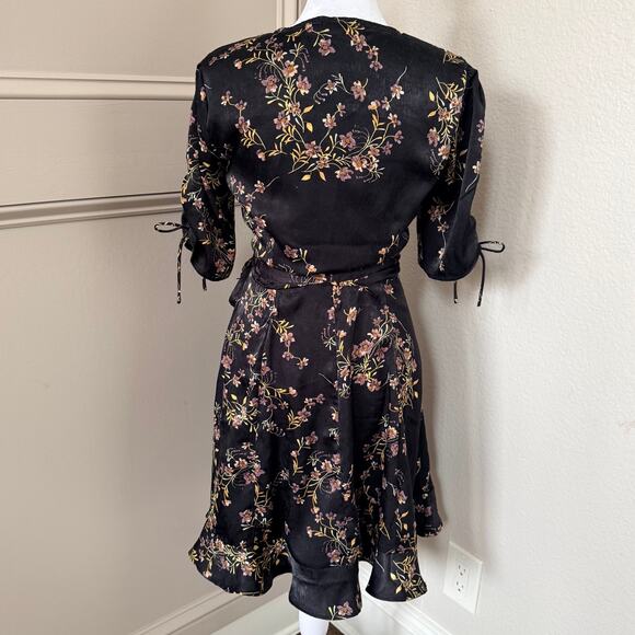 Lovestitch Botanica Black Floral Wrap Mini Dress Whimsygoth Grunge Boho Witchy M - Picture 4 of 7